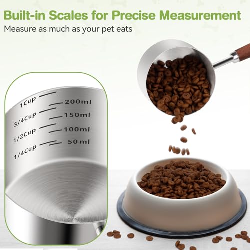 Dog-Cat Food-Scoop Measuring-Cup - 304 stainless steel material.1-Cup capacity. Precision scale measurements - size: 1 CUP