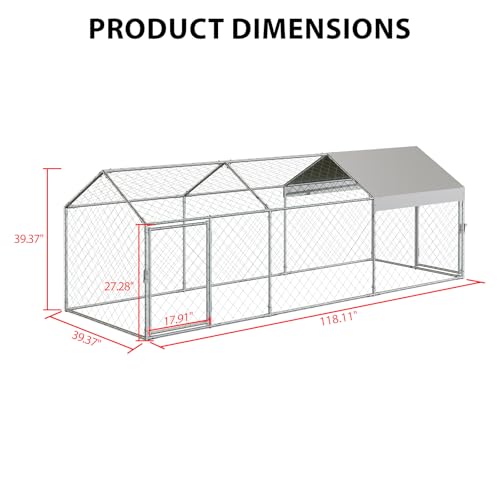 Large Chicken Coop, 120" x 40"x 40" Metal Chicken Run for Yard, Outdoor Chicken Pen with Waterproof and Anti-UV Cover for Backyard Farm Chicken Rabbit Duck, Silver - color: Silver