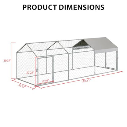 Large Chicken Coop, 120" x 40"x 40" Metal Chicken Run for Yard, Outdoor Chicken Pen with Waterproof and Anti-UV Cover for Backyard Farm Chicken Rabbit Duck, Silver - color: Silver