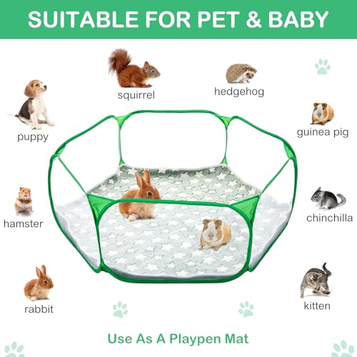 VitalCozy Hamster Playpen with Mat Small Animal Cage Tent Breathable Transparent Guinea Pig Playpen Waterproof Portable Yard Fence Mat Foldable Exercise Cage Outdoor Indoor (Green,Star) - color: Green
