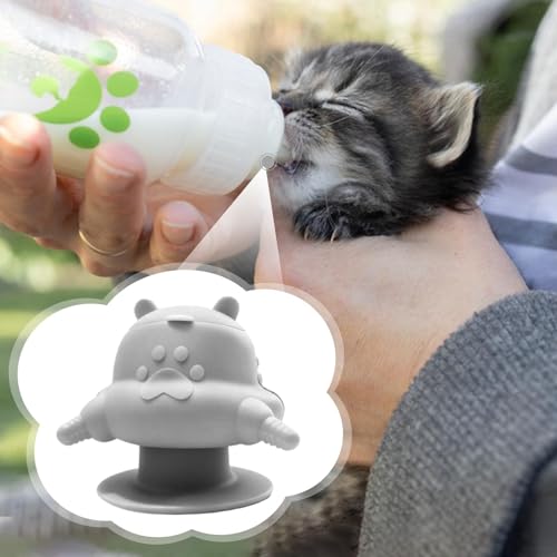 Puppy Feeder with Four Feeding Station Silicone Nursing Bottle Bowl Dispenser Soft Texture Device Suitable for Multiple Pets Breeders Home, Gray - color: Gray