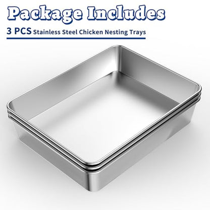 Chicken Nesting Box, 3 Pcs Stainless Steel Chicken Egg Laying Nest Boxes Tray, ChickensNesting Box Pan for Chickens and Poultry to Collect Eggs, Hens, Chickens Coop Box, Easy to Clean