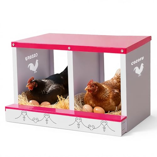 Chicken Nesting Boxes 2 Compartments Metal Egg Laying Boxes and Rollout Egg Collection & Hen on Nest Roll Away Nesting Box Chicken Coops Red - color: Red, size: 2 HOLE