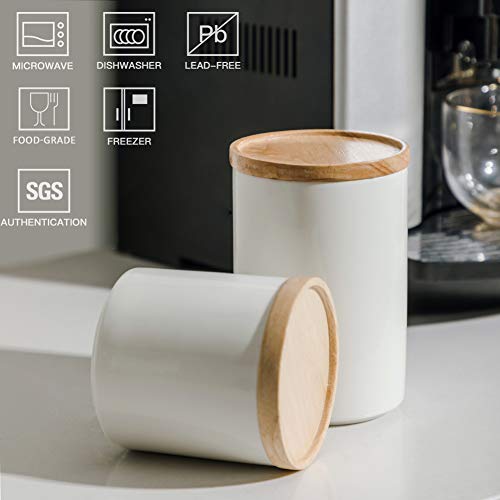 Sweejar Kitchen Canisters Ceramic Food Storage Jar, Stackable Containers with Airtight Seal Wooden Lid for Serving Ground Coffee, Tea, Sugar, Salt and More - 16 Fl Oz (White) - color: White, style: 16 Fl Oz (4.1"x4.4")