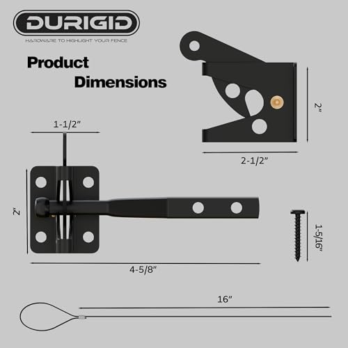Spring Loaded Gate Latch Pull String Fence Gate Latch, Fingertip Release Self Latching Gate Latches, Small Gate Latch for Wooden Fence, Vinyl Door, Aluminum Gate, 1 Pack, Black