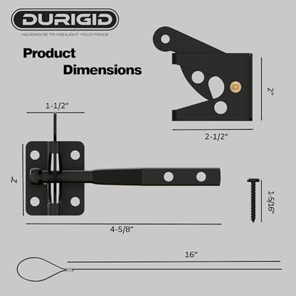 Spring Loaded Gate Latch Pull String Fence Gate Latch, Fingertip Release Self Latching Gate Latches, Small Gate Latch for Wooden Fence, Vinyl Door, Aluminum Gate, 1 Pack, Black