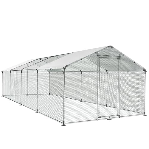 Large Metal Chicken Coop Round Top Upgrade Tri-Supporting Wire Mesh Chicken Run,Chicken Pen with Water-Resident and Anti-UV Cover,Duck Rabbit House Outdoor (Spire Roof 10’ W x 26.2’ L x 6.5’ H) - size: 314.4"L x 120.0"W x 78.0"H