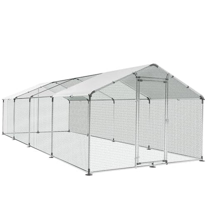 Large Metal Chicken Coop Round Top Upgrade Tri-Supporting Wire Mesh Chicken Run,Chicken Pen with Water-Resident and Anti-UV Cover,Duck Rabbit House Outdoor (Spire Roof 10’ W x 26.2’ L x 6.5’ H) - size: 314.4"L x 120.0"W x 78.0"H