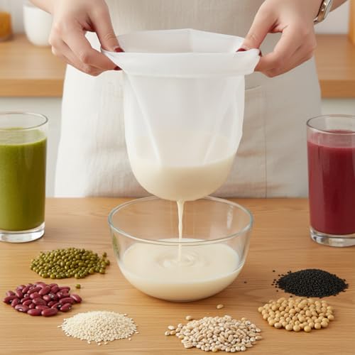 8 Pack 200 Mesh Nut Milk Bags for Straining, 12 x 8 Inch Reusable Nylon Food Grade Filter Cheese Cloth Bags for Straining Almond Milk, Juice, Yogurt, Tea & Coffee
