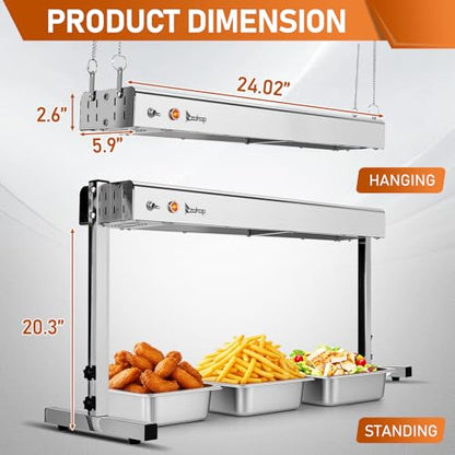 Winado 24 inch Food Heating Lamp, 750W Commercial Food Heat Lamp, Hanging & Freestanding Stainless Steel Infrared Strip Heater, Food Warming Lamp Restaurant Equipment for Restaurant Kitchen Cafeteria - size: 24 inch