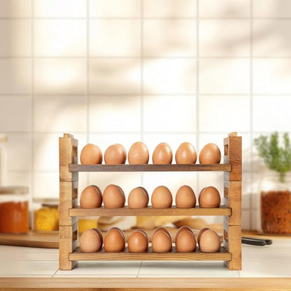Egg Holder Countertop, 3-Tier Egg Storage for Countertop Organizer, Holds 36 Eggs, Wooden Egg Holder Fits Duck, Turkey, Chicken Eggs