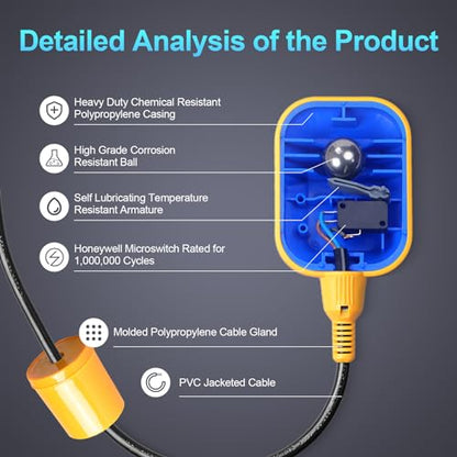 (With Counterweight) Sump Pump Universal Tethered Float Switch AC 15A 110~250V Piggyback Style Plug with 10 Feet Cord, Used in Sewage Pump, Water Tank, Septic Tank Pump, etc. - style: Float Switch + Counterweight