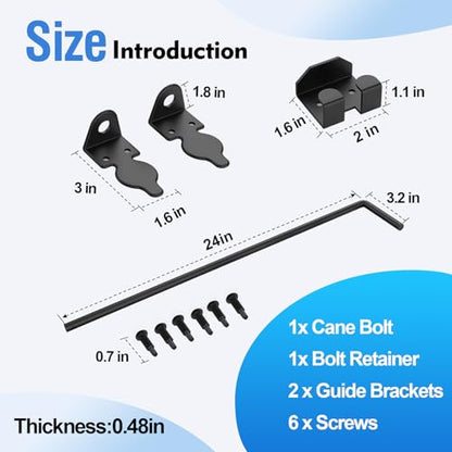 24" Cane Bolt Heavy-Duty Drop Rod for Gate, Heavy Duty Gate Latch for Wooden Fence Metal Gates, Vinyl Fence Gate Land Latch, Floor Latch for Fixing Door to The Ground, Black Coating, 1 Pack - size: 24 Inch-1Pack