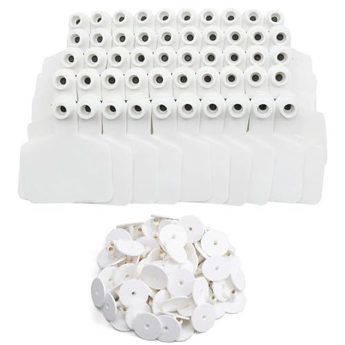 Ear Tags Blank 100pcs Livestock Large Plastic Cattle Tags with Numbers for Cows, Sheep, Goats Durable Farm Animal Identification Ear Tag(White,75x60mm(2.95x2.36)) - color: White, size: 75x60mm(2.95x2.36")
