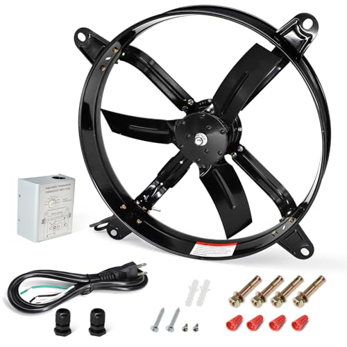 Criditpid 20 Inch Gable Mount Vent Attic Ventilator Fan, Exhaust Fan with Adjustable Thermostat for Gable, Attic, Shed, Greenhouse, Kitchen, Garage Vent Ventilation Exhaust Fan, 3127 CFM, Black
