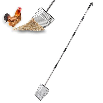 Drfeify Extendable Stainless Steel Non Stick Litter Scoop Heavy Duty Poop Shovel for Livestock Farms