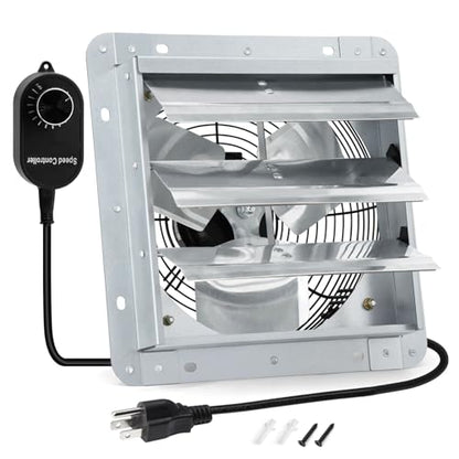 14 Inch Shutter Exhaust Fan with Speed Controller and 1.8M Power Cord for Garage, Greenhouse, Attic, Chicken Coop, Shop, Shed, Basement, 1088 CFM 1450 RPM Industrial Wall Mounted Ventilation Fan - size: 14 Inch Exhaust Fan
