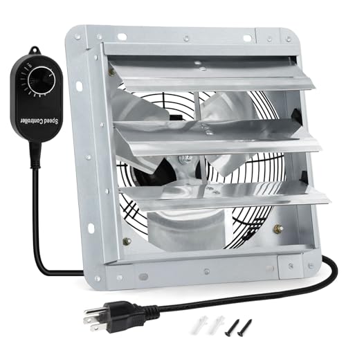 14 Inch Shutter Exhaust Fan with Speed Controller and 1.8M Power Cord for Garage, Greenhouse, Attic, Chicken Coop, Shop, Shed, Basement, 1088 CFM 1450 RPM Industrial Wall Mounted Ventilation Fan - size: 14 Inch Exhaust Fan