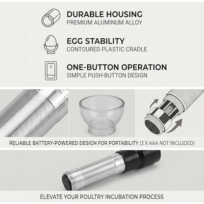 LED Egg Candler Tester Lamp for Monitoring Embryo Development, Light Candling Device