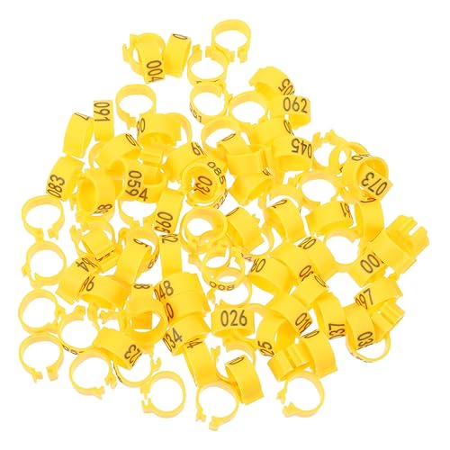 Mipcase 100 Pcs 10mm Numbered Pigeon Foot Rings Sturdy Plastic Bird Leg Bands for Identification for Pigeon Supplies and Bird Owners - color: Yellow