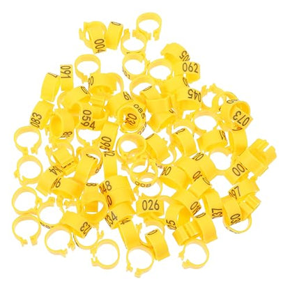 Mipcase 100 Pcs 10mm Numbered Pigeon Foot Rings Sturdy Plastic Bird Leg Bands for Identification for Pigeon Supplies and Bird Owners - color: Yellow