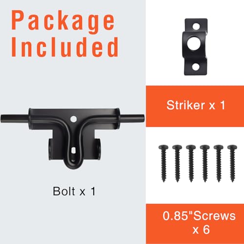 Slide Bolt Gate Latch for Wooden Fence, Heavy Duty Black Sliding Barn Door Latch Hardware with Padlock Hole, Outdoor Sliding Lock Latch for Shed, Wooden Fences, Barn, Yard, Vinyl