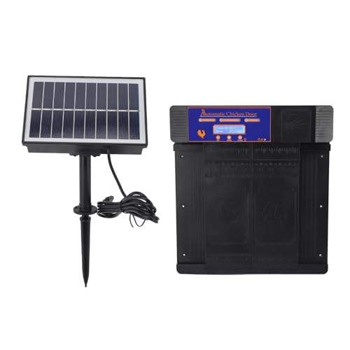 Automatic Chicken Coop Door Opener, Intelligent Double Open Timer LED Display Solar Powered, with Anti Pinch Function Low Battery Reminder, for Chickens Ducks Geese Poultry (Black) - color: Black