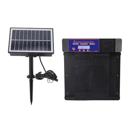 Automatic Chicken Coop Door Opener, Intelligent Double Open Timer LED Display Solar Powered, with Anti Pinch Function Low Battery Reminder, for Chickens Ducks Geese Poultry (Black) - color: Black