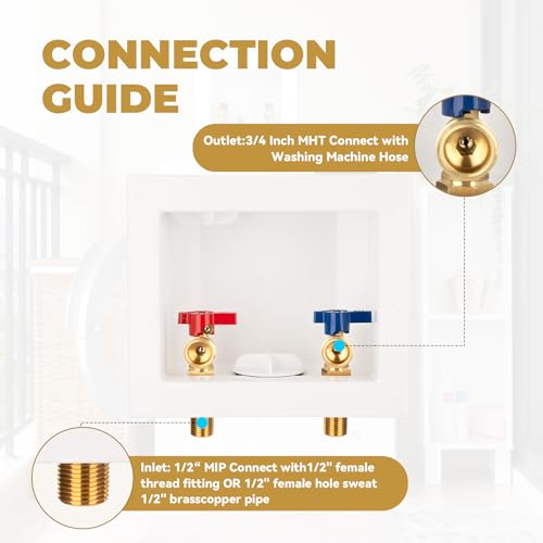 Washing Machine Outlet Box, 1/2 Inch MIP&Sweat x3/4 Inch MHT with Center Drain, Washer Faucet Recessed Box, Laundry Washer Valve Outlet Box - color: MIP&Sweat/Regular