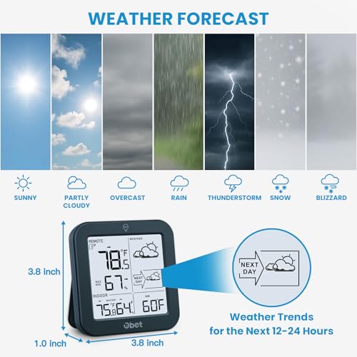 Weather Station Wireless Indoor Outdoor Thermometer, Digital Room Thermometer and Hygrometer with 500ft Range Remote Sensor, Backlight Display, Battery Operated - color: Black