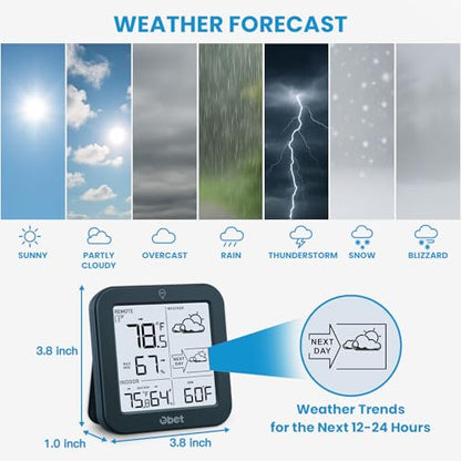 Weather Station Wireless Indoor Outdoor Thermometer, Digital Room Thermometer and Hygrometer with 500ft Range Remote Sensor, Backlight Display, Battery Operated - color: Black