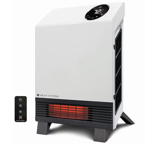 Heat Storm Wave Floor to Wall Infrared Space Heater with Attachable Feet, Remote Control, Built in Thermostat, 500-1000 Watts, 13x4x17 in, With Feet - color: With Feet