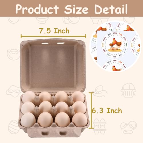 LayHyand 100 Pcs Vintage Egg Cartons with Labels, Square Dozen Egg Basket Blank Natural Paper Pulp, Classical 3x4 Style Holds Up to One Twelve 12 Count Chicken Eggs, Sturdy Eggs Box with Stickers - size: Dozen Egg Cartons 100 Pcs Set