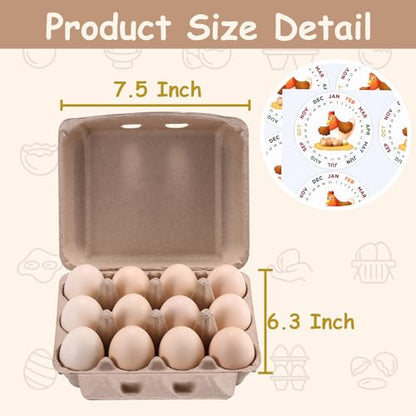 LayHyand 100 Pcs Vintage Egg Cartons with Labels, Square Dozen Egg Basket Blank Natural Paper Pulp, Classical 3x4 Style Holds Up to One Twelve 12 Count Chicken Eggs, Sturdy Eggs Box with Stickers - size: Dozen Egg Cartons 100 Pcs Set