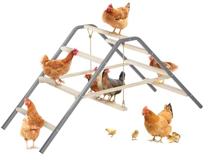 PETSFIT Chicken Roosting Bar-Solid Wood and Rustproof Iron Design, Chicken Perch with Swing for Healthy Poultry-Ideal for Backyard Coops, Farms, Easy to Assemble and Clean - size: 62"Lx24"Wx28"H