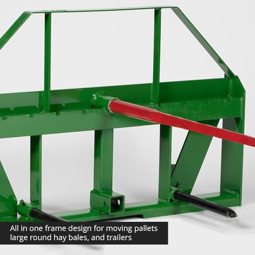 Titan Attachments UA USA Made Hay Frame Attachment, 39" Hay Spear and Stabilizers, Fits John Deere Global Euro Tractors, Rated 4,500 LB