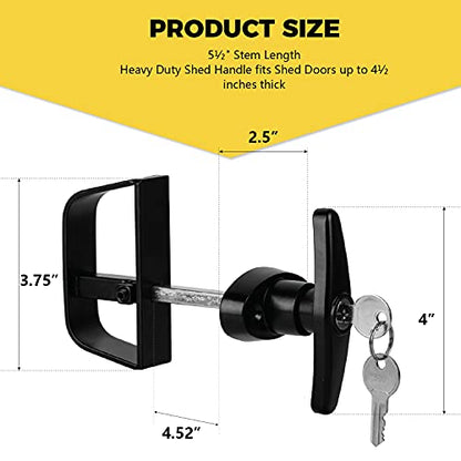 5-1/2" T-Handle Lock kit-Hurrikom Shed Door Latch with 5 Keys, 5-1/2" Stem Shed T-Handle Lock Kit for Sheds Doors, Playhouses, Chicken Coops,Camper, RV, Garage Door(Black) - size: 5.5 inch
