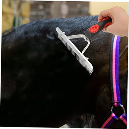 TOYANDONA Horse Hair Grooming Comb with Ergonomic Non Slip Rubber Handle Durable Rake Brush for Shedding and Cleaning Suitable and Pets