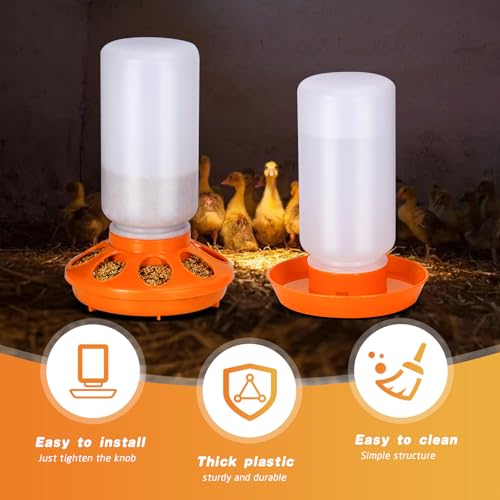 Chick Feeder and Waterer Kit, 2-in-1 Chick Starter Set, 0.3Gal Chicken Feeder and Waterer Set, Baby Chick Starter Kit for Poultry (Orange, 1L) - color: Orange