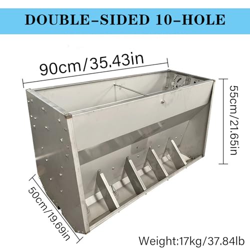 23in 27in 35in 46in Pig Feeder, 6-Door Heavy Duty Stainless Steel Hog Feeder, Outdoor Livestock Feeder Farm Accessory Self Feeder with Visable Feed Design Feeding Up to 20 Hogs,Silver,90cm - size: 90cm