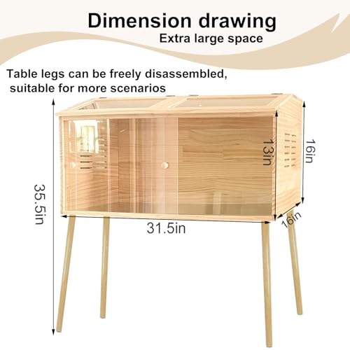 Fengxin Brooder Box for Chicks,Quail cage,Quail coop,Kit with Heat,Chick Brooder Box with Sliding Door,with Thermostat,Table Legs, Temperature and Humidity Meter (31.5×16×16 inches)