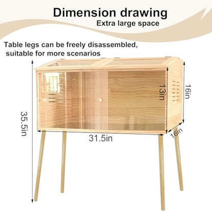 Fengxin Brooder Box for Chicks,Quail cage,Quail coop,Kit with Heat,Chick Brooder Box with Sliding Door,with Thermostat,Table Legs, Temperature and Humidity Meter (31.5×16×16 inches)