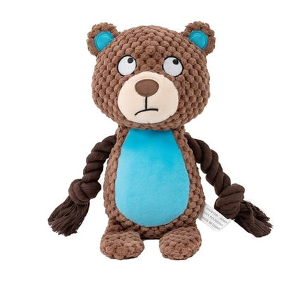 Plush Bear Dog Toy with Rope Arms, Squeaky Interactive Pet Toy, Brown and Blue, for Small & Medium Dogs - color: Brown