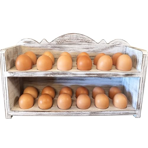 White Premium Pine Wooden Egg Holder 2-Tier Durable 24-Egg Storage Solution Ideal for Modern and Rustic Kitchen Fresh Eggs - color: White