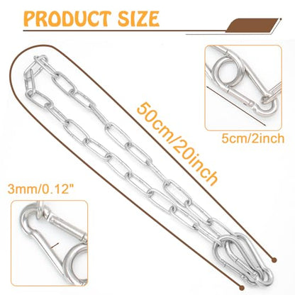 Biaungdo 20 Inch Gate Chain Lock, Chain Link Lock Fence Gate Latch with Carabiner, Stainless Steel Chain Link Gate Lock for Outdoor Fence, Livestock Gate, Yard