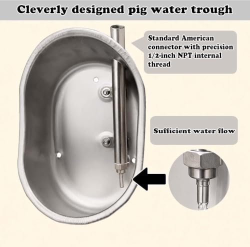 Large Stainless Steel Hog Waterer Bowl, Automatic Livestock Waterer with 1/2" Female NPT Connection, Heavy Duty 304 Stainless Steel Drinking Bowl for Pigs, Hogs, Swine and Farm Animals
