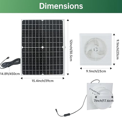 Solar Exhaust Fan, 25W Waterproof Solar Panel 8 Inch Ventilation Vent Fan for Greenhouse,Chicken Coop,Shed, Garage, Attic, Barn, Workshop Outside,14.8ft Cable - size: 25W 8" solar exhuast fan