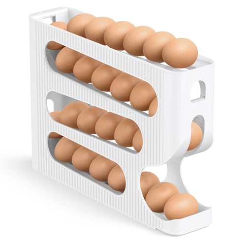Sotfamily FIFO Egg Holder for Fridge, Egg Organizer for 28 Large Size Eggs | 1-Pack Auto Rolling Egg Dispenser for Refrigerator, Space-Saving Egg Roller/Container/Storage for Kitchen Countertop - color: White, size: 1 Pack