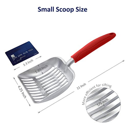 WePet Cat Litter Scoop, Aluminum Alloy Sifter, Kitty Metal Scooper, Deep Shovel, Long Handle, Poop Sifting, Kitten Pooper Lifter, Durable, Heavy Duty, for Litter Box - color: FLAT Aluminum \ #08 Red Handle, size: Small