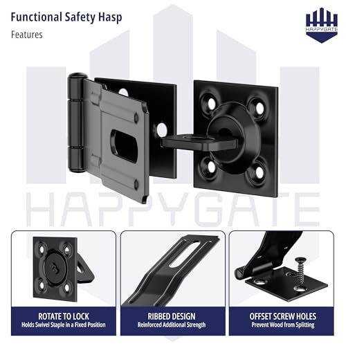 Swivel Staple Safety Hasp Latch Lock, Stainless Steel Padlock Hasp Door Lock Latch Hardware, Brushed Finish Clasp Hasp Lock Latchs for Fence, Shed, Gate, Cabinet, Pet Cage, Black, 1pcs - color: Black